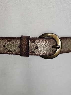 Lucky Brand Metallic Leather Cut-Out Detail Belt Brass Buckle S